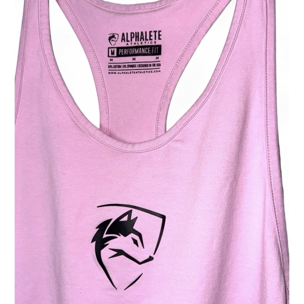 Alphalete Men's Performance Stringer Tank Pink Racerback Gym Muscle M Wolf Logo - Picture 2 of 6